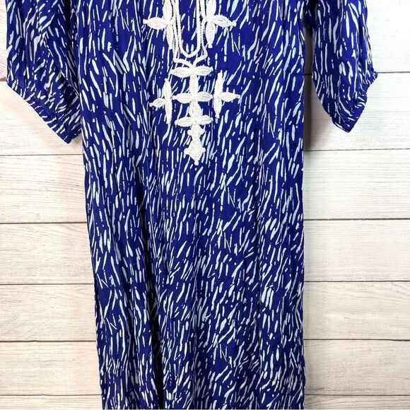 World Market Blue White Embroidered Boho Maxi Long Dress Free Size NWT - Picture 6 of 15